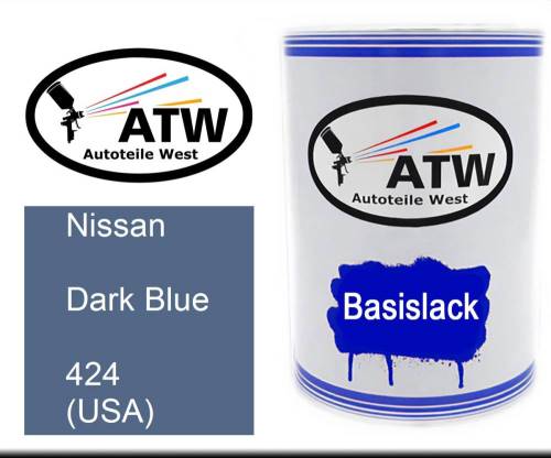 Nissan, Dark Blue, 424 (USA): 500ml Lackdose, von ATW Autoteile West.